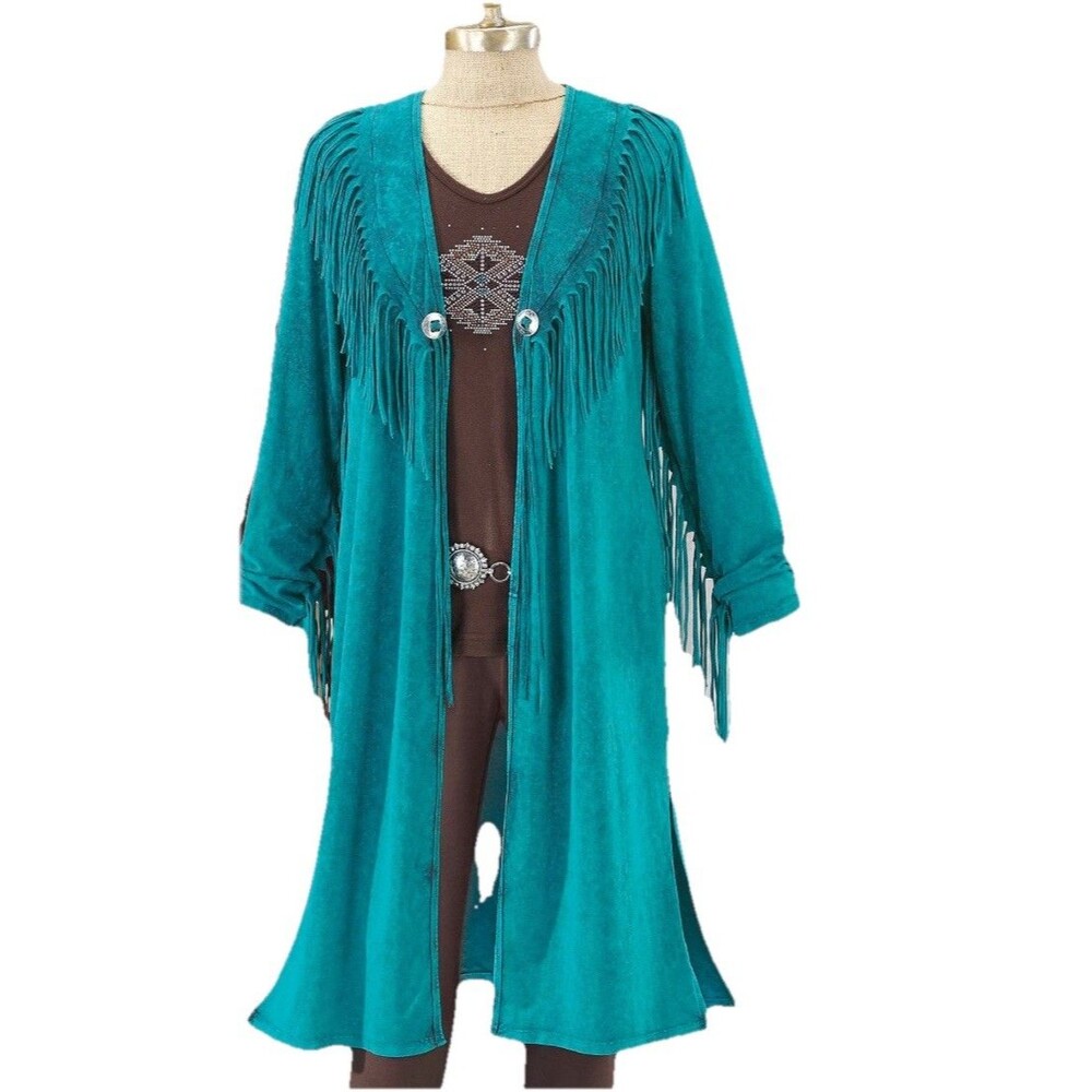 back in the saddle Cardigan Opened Front Small Turquoise Western